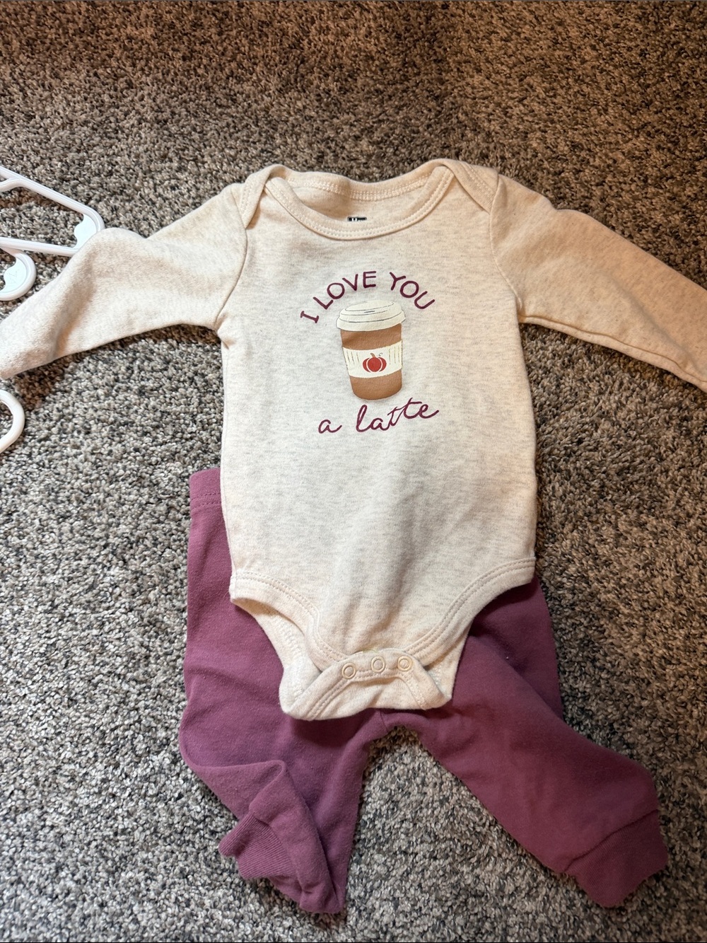 Baby One-Piece Bodysuit and Pants Set - Cream 'I Love You a Latte'